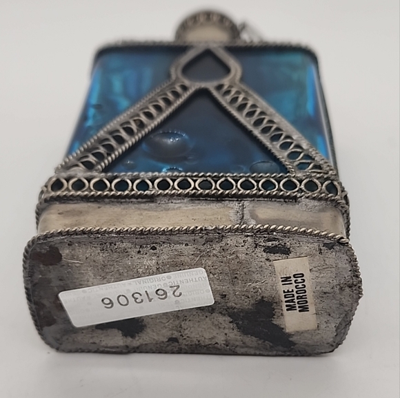 Vintage pair of Moroccan Perfume Bottles Cobalt Blue & green Glass Silver Plated - Picture 14 of 16